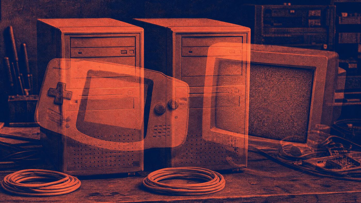 Two mid-range desktop machines side by side on a workbench